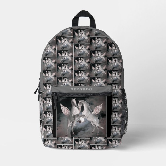 Pegasus Horses Full Moon Sky Personalized Printed Backpack (Front)