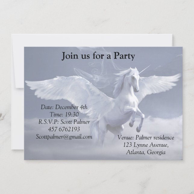 Pegasus in flight    invitation (Front)