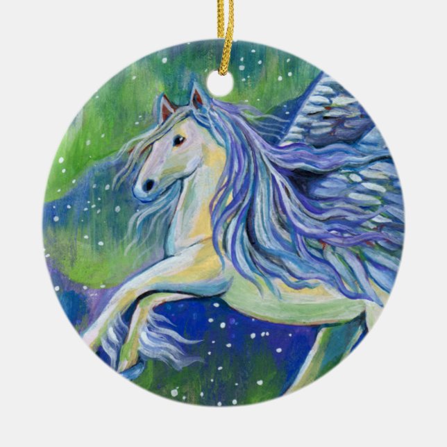Pegasus In Northern Light Ceramic Ornament (Front)