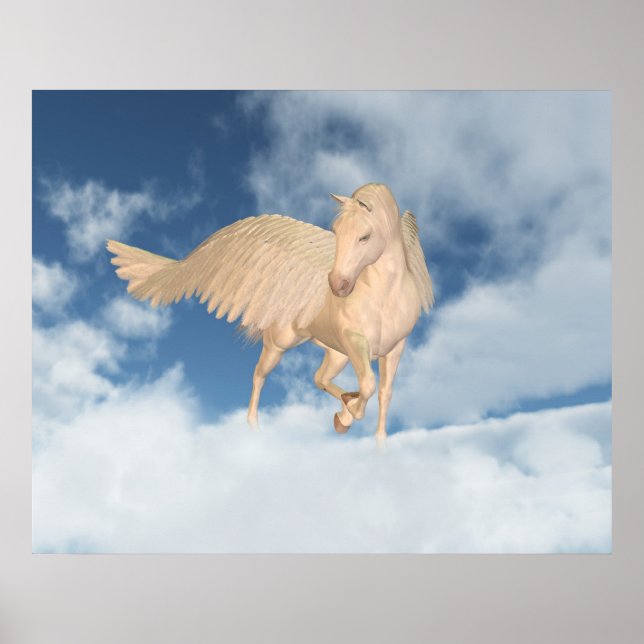 Pegasus Looking Down Through Clouds Poster (Front)