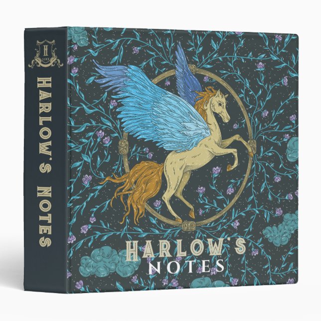 Pegasus Mythical Creature Navy Blue Binder (Front/Spine)