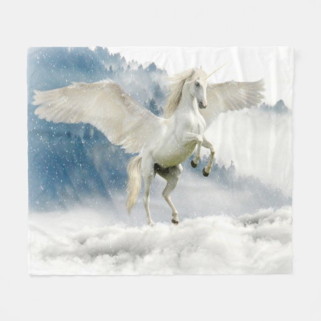 Pegasus Mythical Flying Unicorn Horse Fleece Blanket (Front (Horizontal))