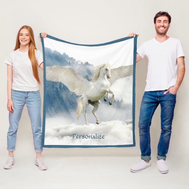 Pegasus Mythical Flying Unicorn Horse Personalize Fleece Blanket (In Situ)