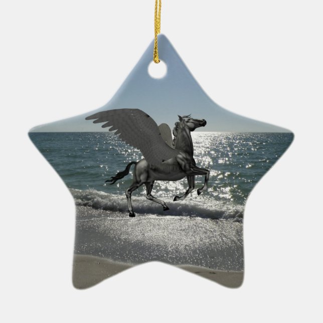 Pegasus Taking Flight Ceramic Ornament (Front)
