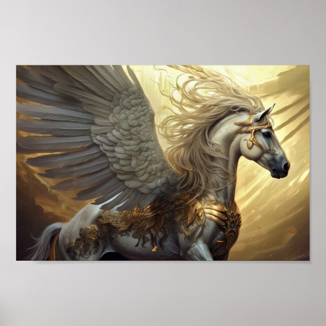 Pegasus the Winged Horse in Golds and Greys Poster (Front)