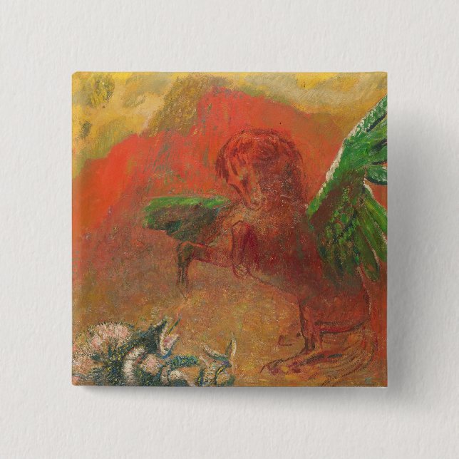 Pegasus Triumphant 2 Inch Square Button (Front)