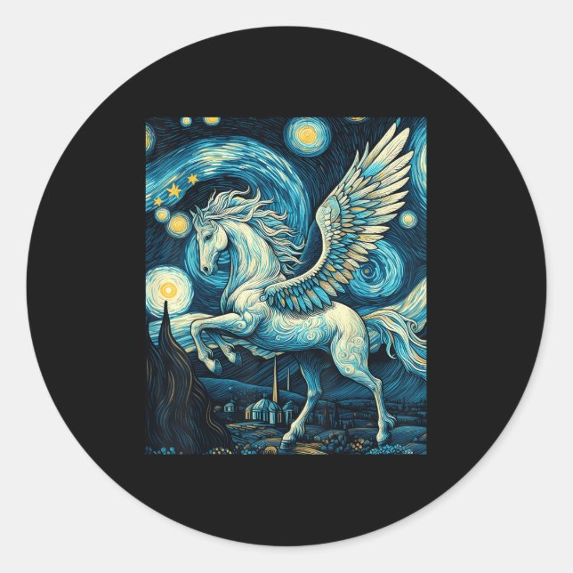 Pegasus Under Starry Night Sky Art Graphic Christm Classic Round Sticker (Front)