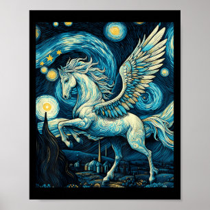 Pegasus Under Starry Night Sky Art Graphic Christm Poster