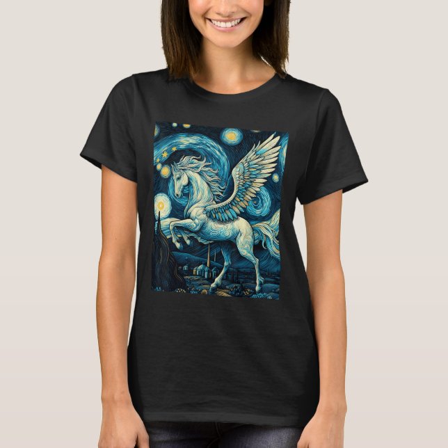 Pegasus Under Starry Night Sky Art Graphic Christm T-Shirt (Front)