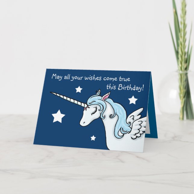 Pegasus Unicorn Wishes Birthday Card (Front)