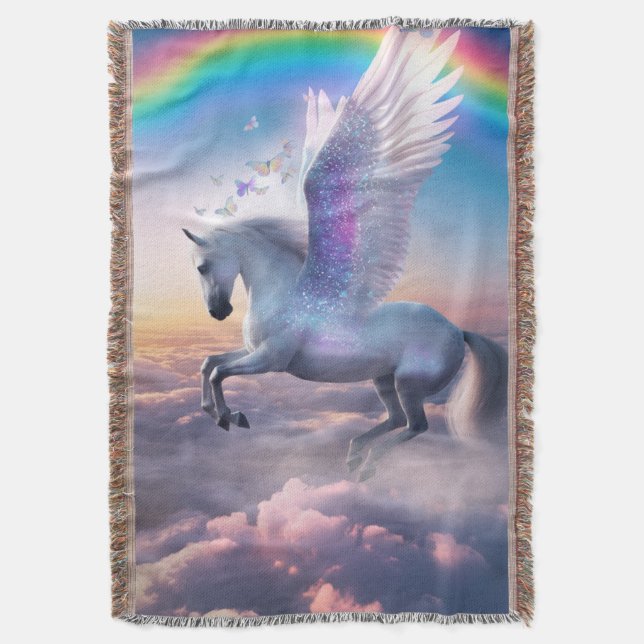 Pegasus with Rainbow Throw Blanket (Front Vertical)