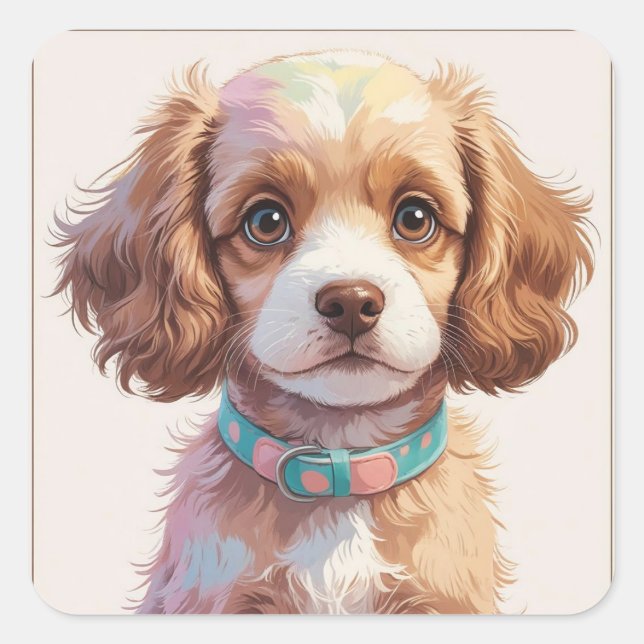 Pegatin White And Brown Adorable Dog Square Sticker (Front)