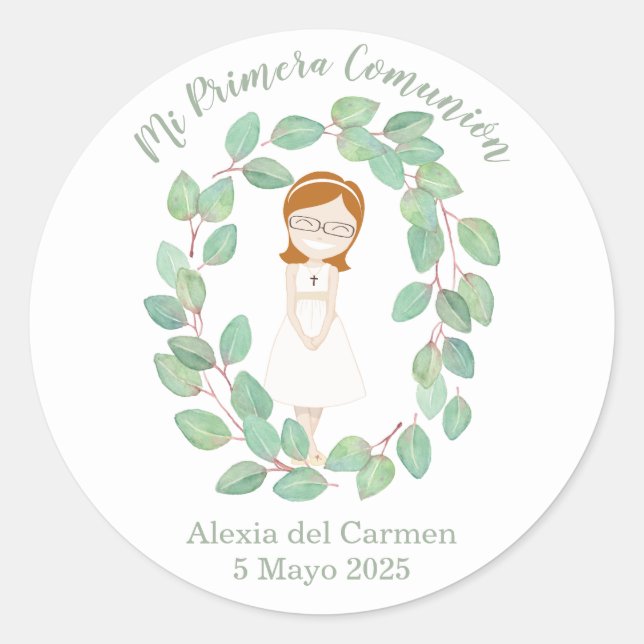 Pegatina Primera Comunión modelo Alexia Classic Round Sticker (Front)