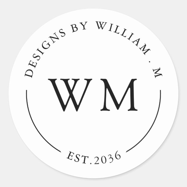 Pegatina Redonda Classic Monogram Serif Name Round Sticker (Front)