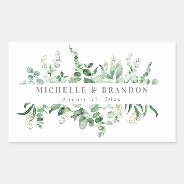 Pegatinawater colored eucalyptus wedding thank you sticker (Front)