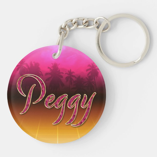 Peggy First Name Golden pink Keychain (Back)