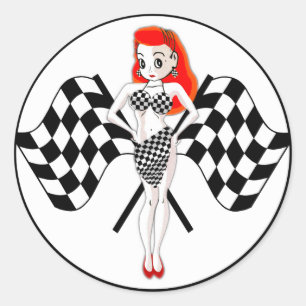 Peggy Pitstop Race Flags Classic Round Sticker