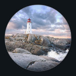 Peggy's Cove Lighthouse Magnet<br><div class="desc">Peggy's Cove lighthouse at sunset with dramatic clouds and a surf.</div>