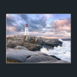 Peggy's Cove Lighthouse Postcard<br><div class="desc">Peggy's Cove lighthouse at sunset with dramatic clouds and a surf.</div>