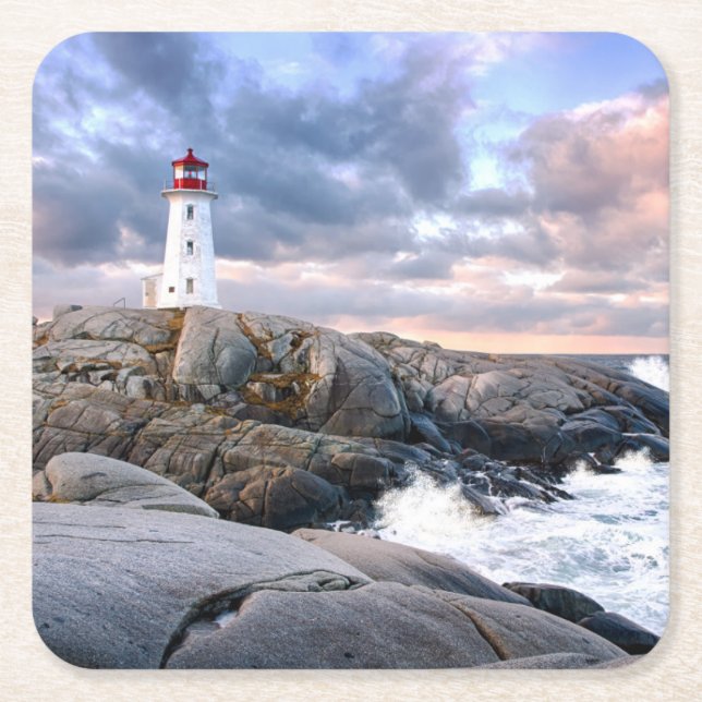 Peggy's Cove Lighthouse Square Paper Coaster (Front)