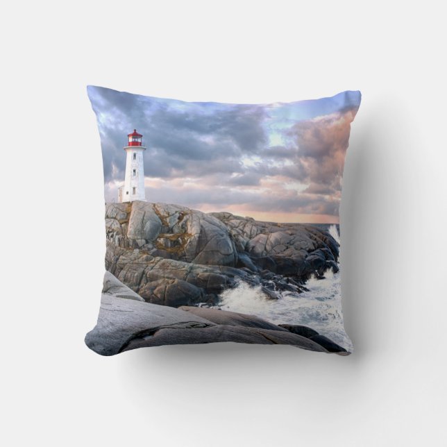 Peggy's Cove Lighthouse Throw Pillow (Front)