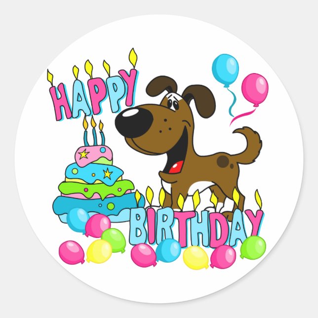 PEGUI Pups Happy Birthday - Boots Classic Round Sticker (Front)