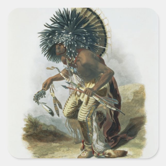 Pehriska-Ruhpa, Minatarre Warrior in the Costume o Square Sticker (Front)