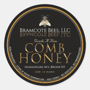 Peigne noire et dorée Miel Étiquette abeille Vinta
