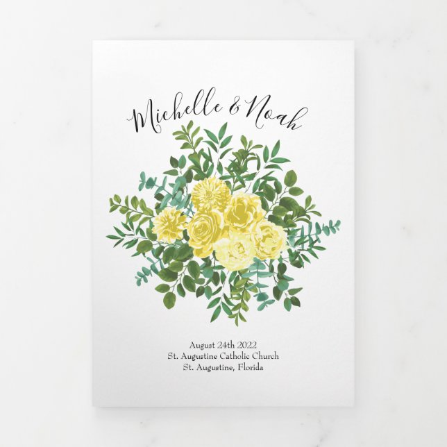 Peine jaune clair et programmes de mariage floral  (Page de couverture)
