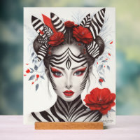 Peint à la main "Femme zébrée" - Art pop primé