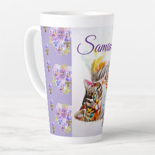 Peint à la main violet Tabby Chat Chats Latte Mug