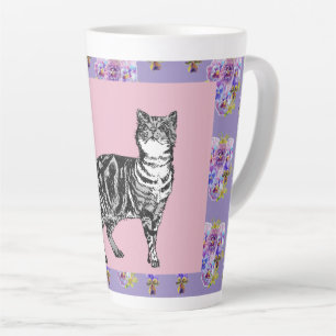 Peint à la main violet Tabby Chat floral Latte Mug