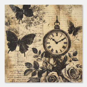 Peint Compas vintage et papillon - Papier rustique (1)