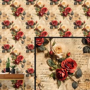 Peint Roses rouges sur le Parchemin de livre papier anti