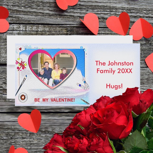 Peint Valentine Coeur 8" x 4" Carte photo (Painted Valentine Heart 8" x 4" Photo Card)