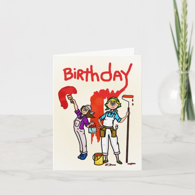 Peintres avec carte d'anniversaire de peinture rou (Devant)