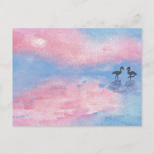 Peinture à l'aquarelle flamants / Carte postale pa