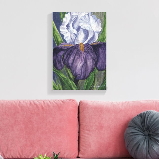 Peinture à l'aquarelle violet Iris sur toile (Insitu(Salon))