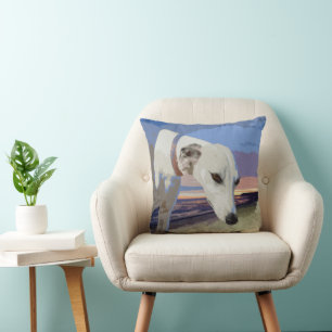 Peinture à l'huile blanche Greyhound, coussin