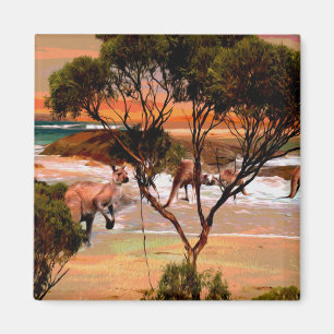 Peinture à l'huile de plage de Kangaroo, aimant fr