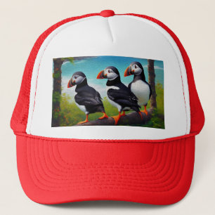 Peinture à l'huile d'Oiseaux de Puffin, Casquette 