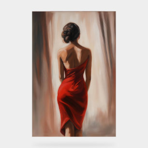 Peinture à l'huile d'une femme en robe rouge