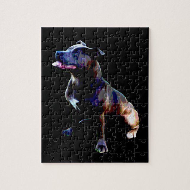 Peinture à l'huile Staffy Bull Terrier, Puzzle Jig (Vertical)