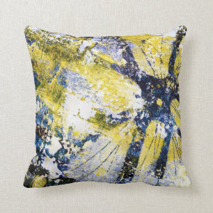 Peinture abstraite dans bleu et jaune, coussin