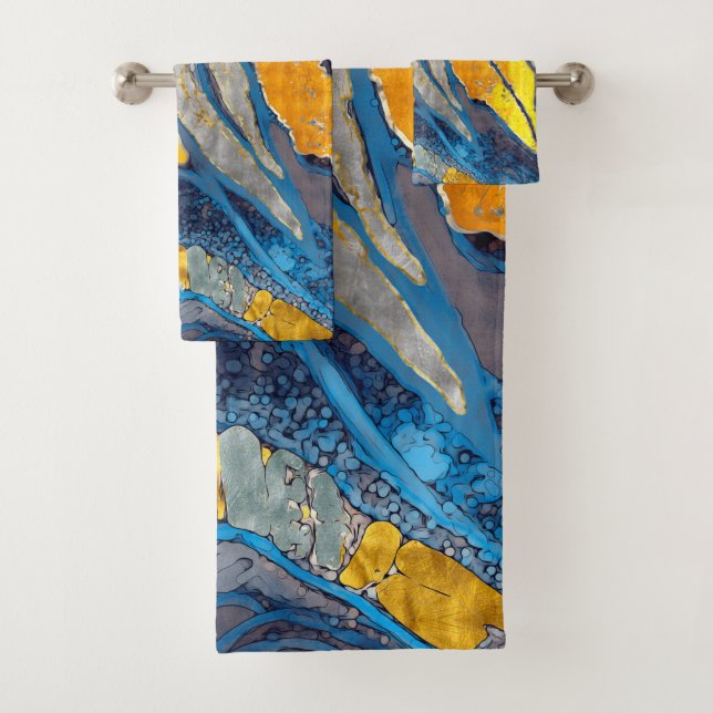 peinture Abstraite, rayures, or, argent, bleu (En situation)