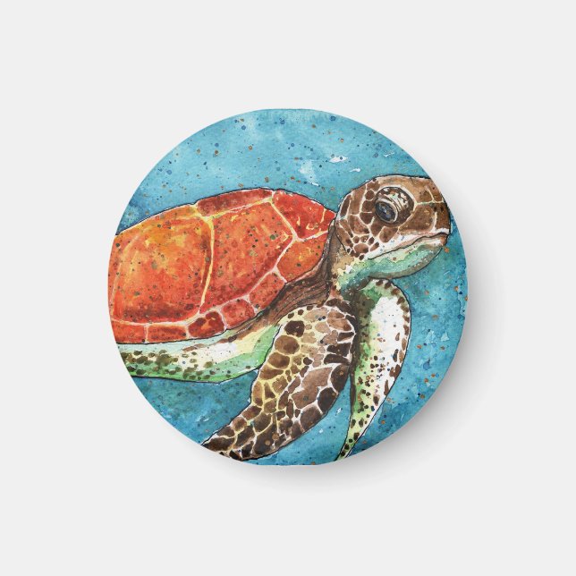Peinture aquarelle - Aimant tortue de mer (Devant)