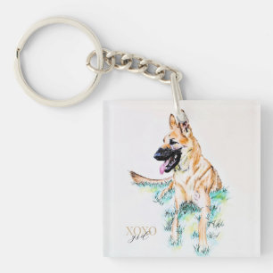 Peinture aquarelle Berger Allemand Malinois XOXO
