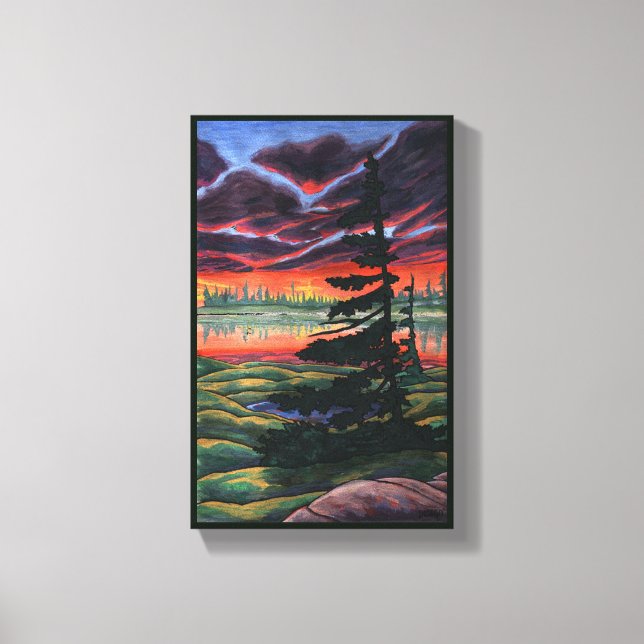 Peinture canadienne paysage toile de coucher de so (Recto)
