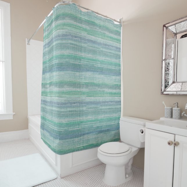 Peinture côtière Seagrass Motif rideau de douche (En situation)