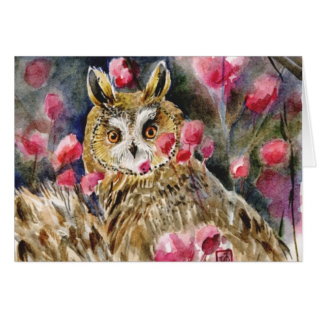 Peinture d'aquarelle de fleur de hibou (Devant horizontal)